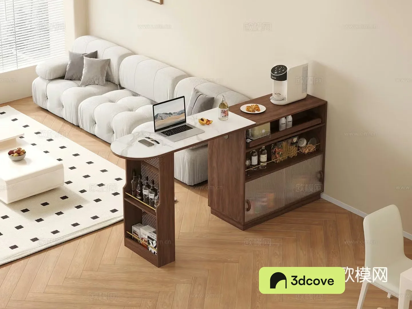 Modern cream style living room furniture side cabinet partition cabinet bar full lighting