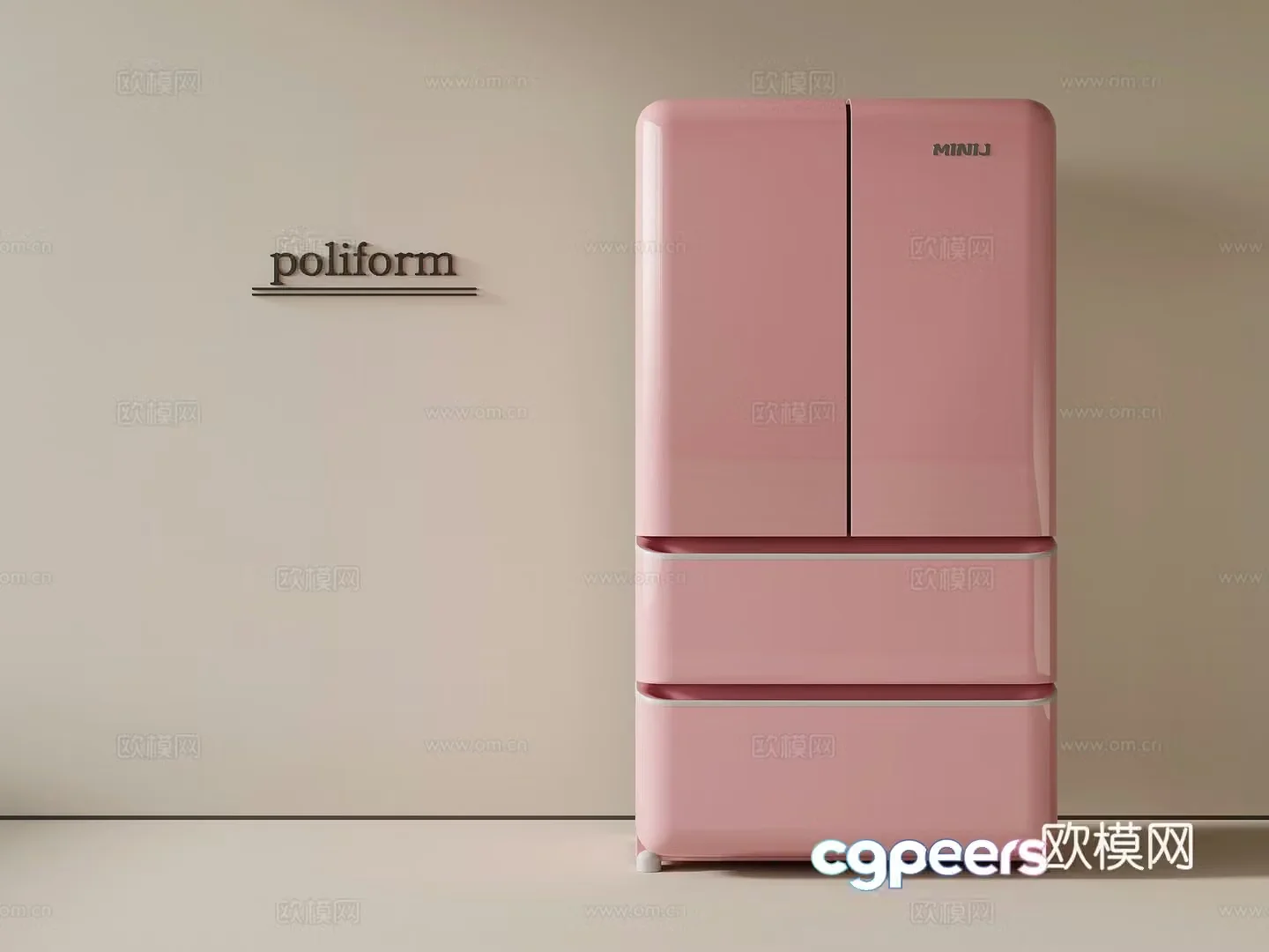 Modern refrigerator double-door refrigerator dopamine 3D model