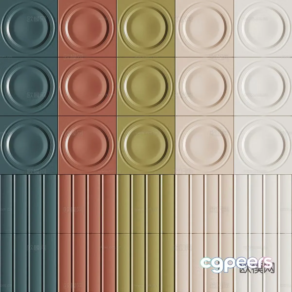 New Chinese style medieval ceramic tiles flower tiles structural tiles 3D model