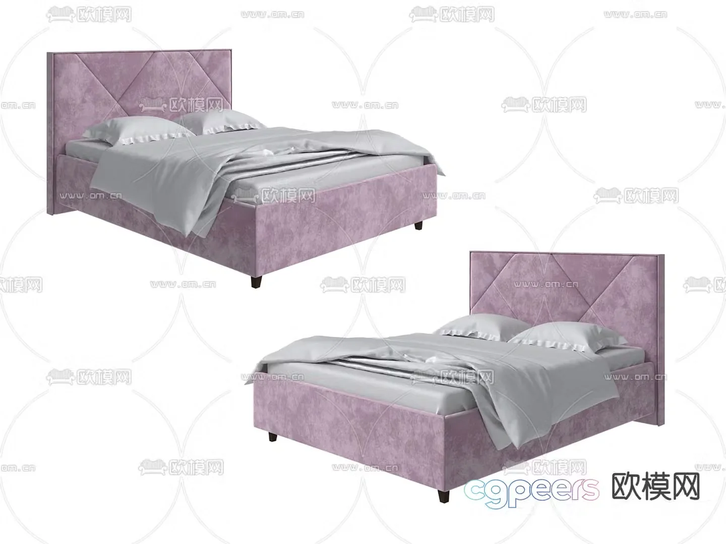 Nordic double bed girl bed 3d model