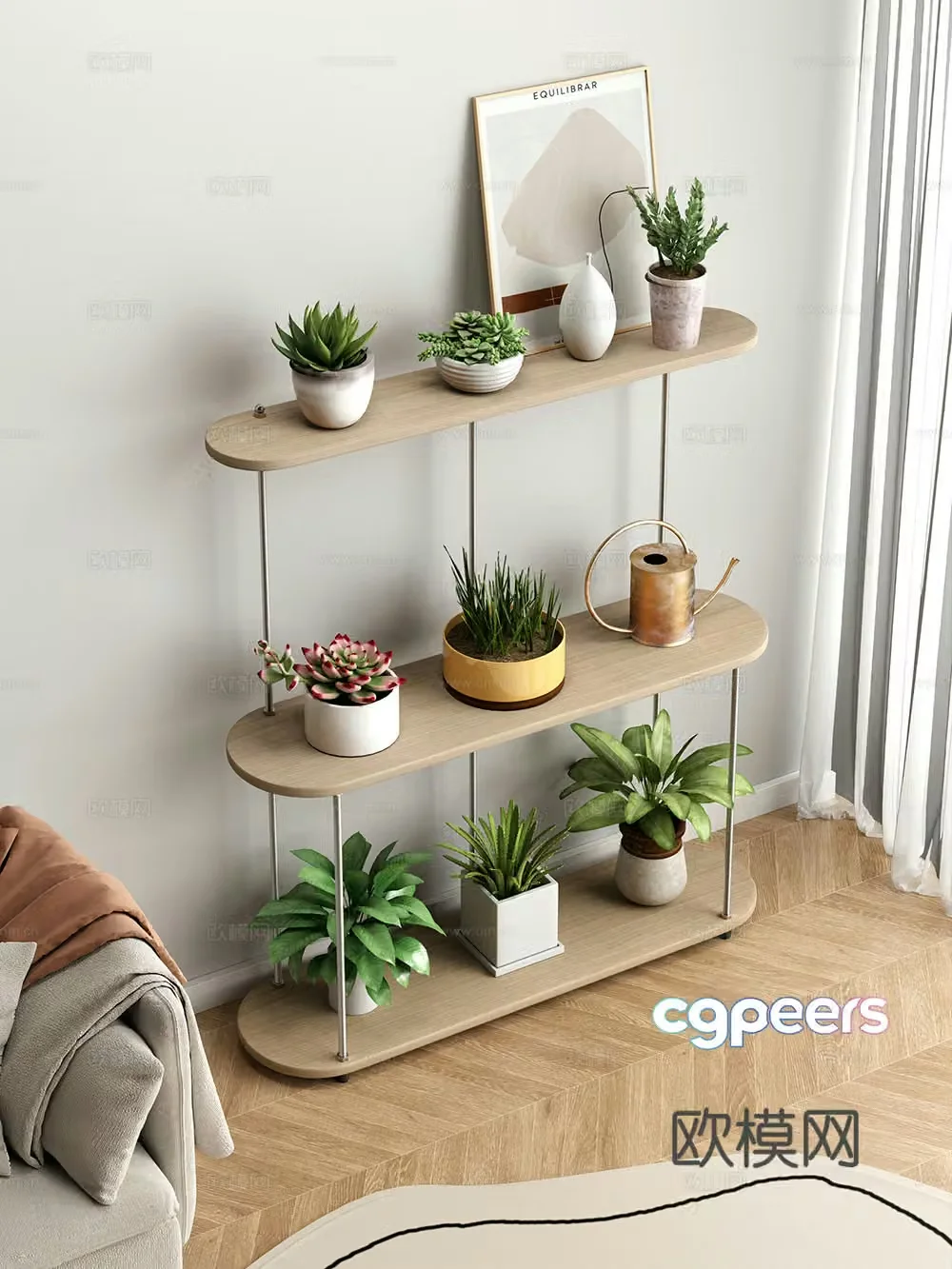 Storage rack Flower rack Potted plants Green plants 3D model
