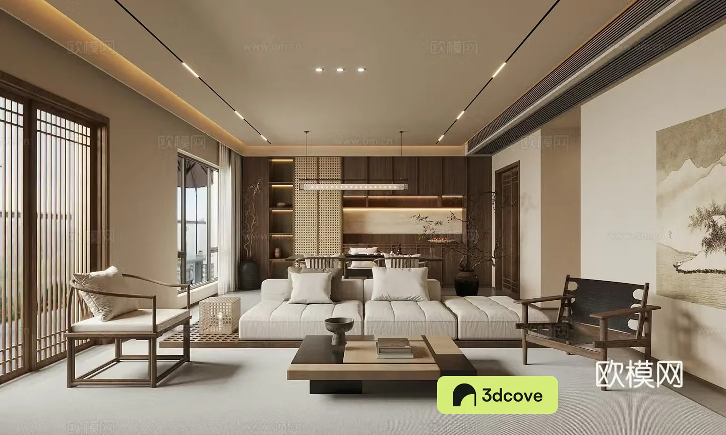 New Chinese-style Zen living room large living room horizontal living room tea table and chair combination