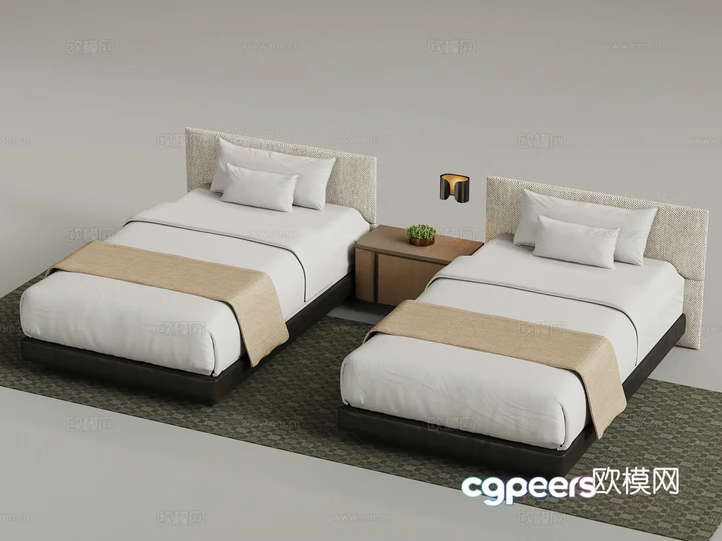 Bed Modern Double Bed Bed Nightstand 3D Model