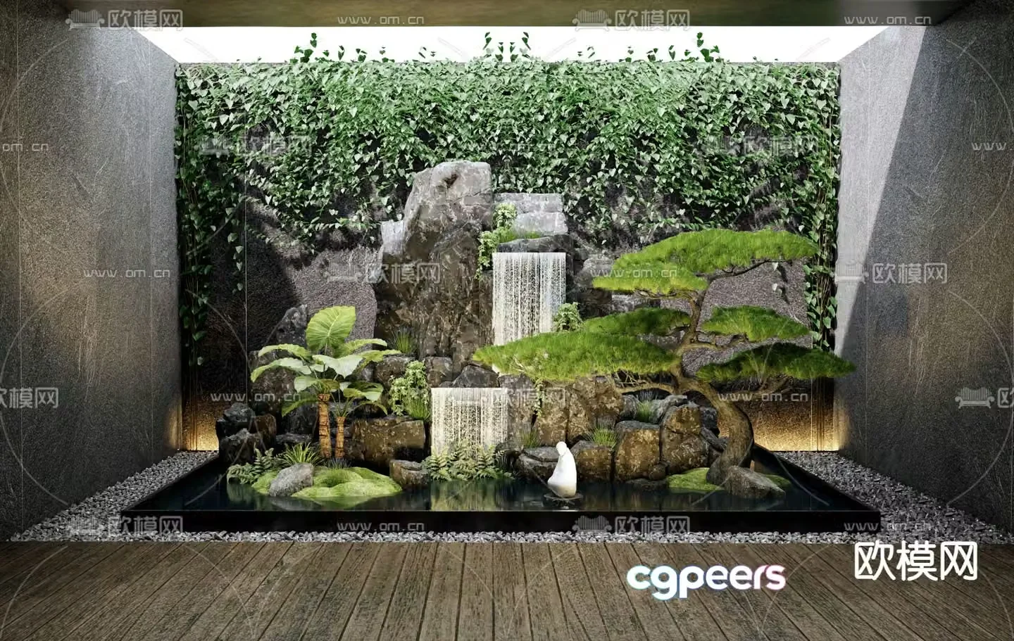 Rockery water feature water feature wall flowing water waterfall 3D model