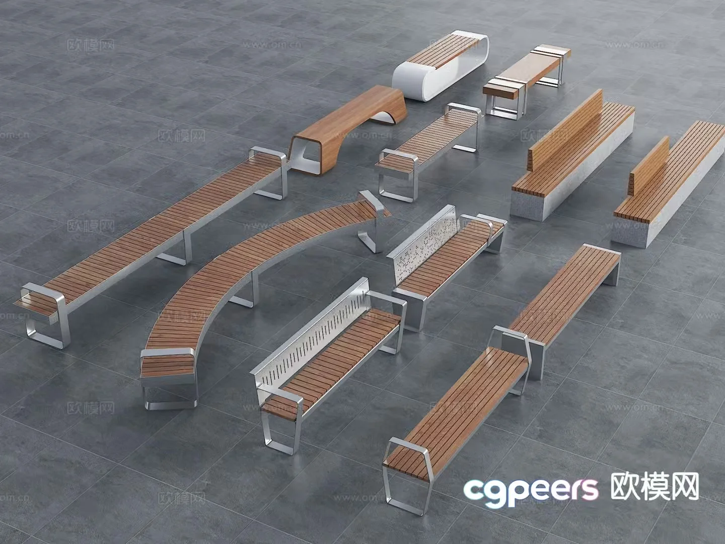 Outdoor seating landscape seating curved seating public chair 3d model