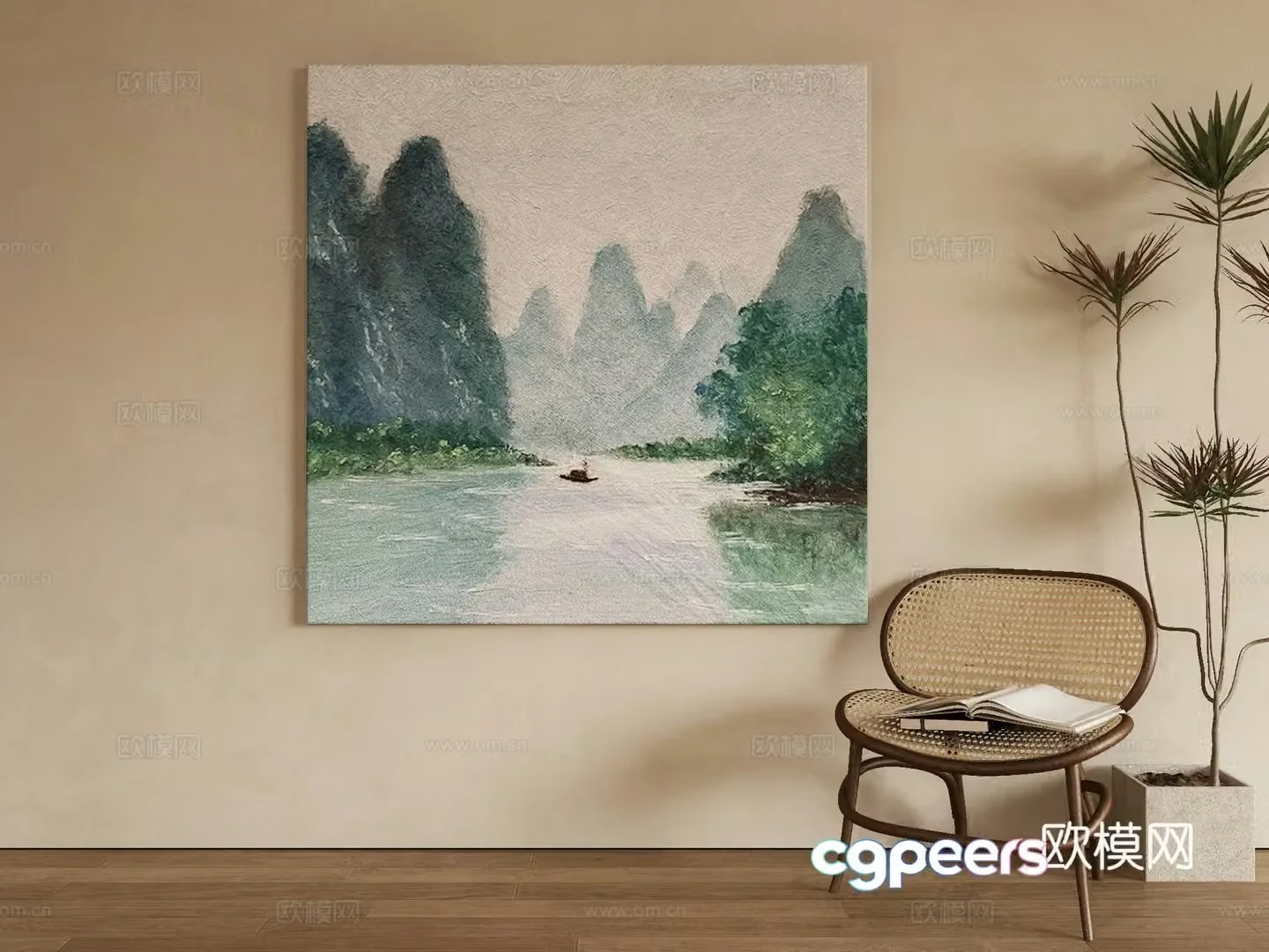 Modern oil painting landscape painting decorative painting 3d model