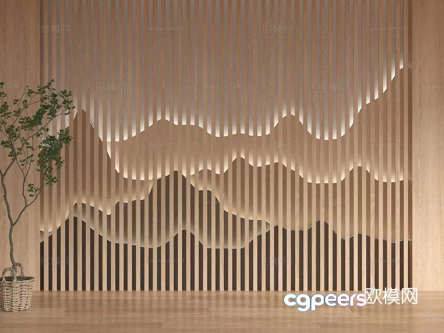 New Chinese style grille background wall landscape grille landscape grille background wall corrugated grille landscape wall 3D model