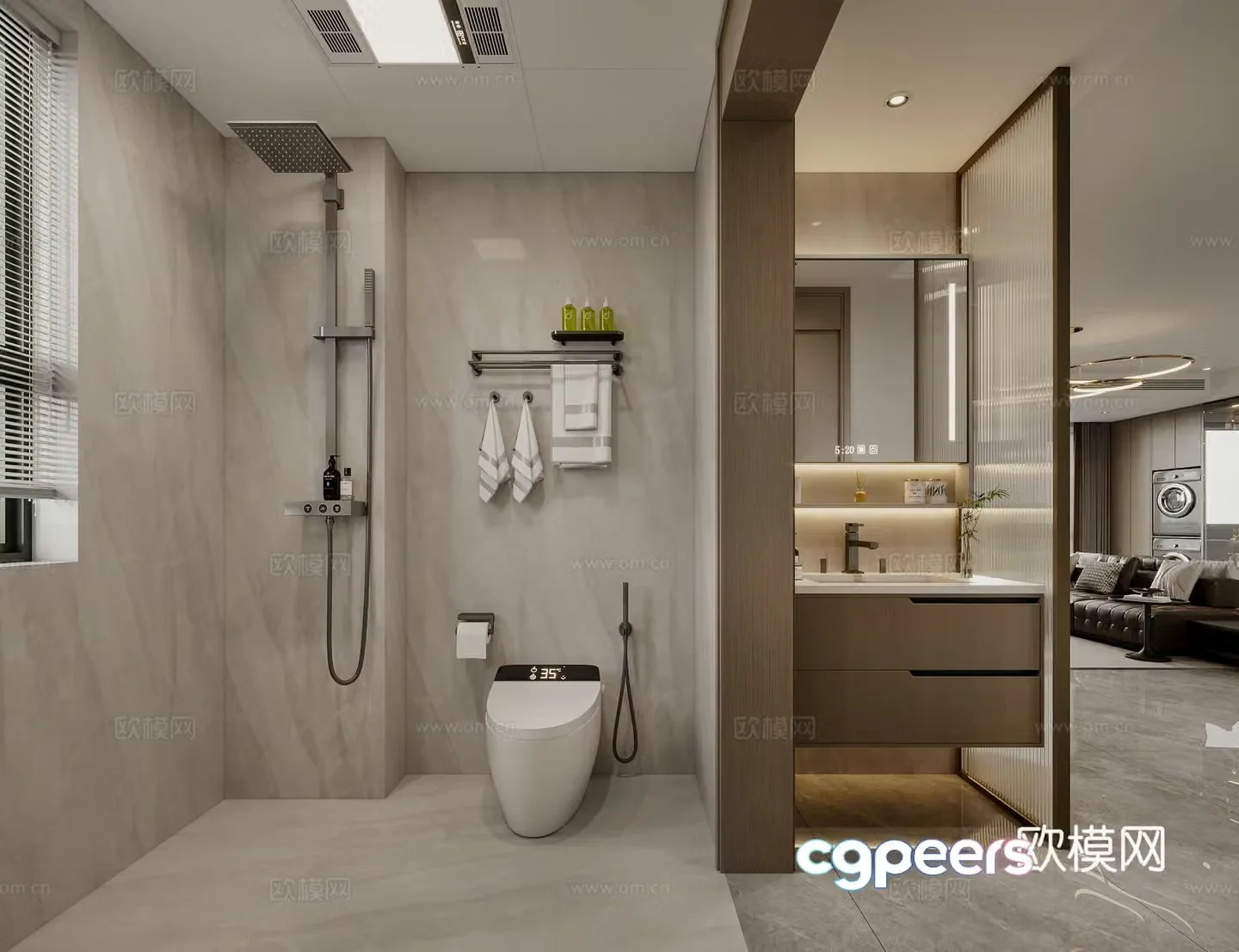 Modern Italian bathroom sink mirror toilet shower area 3d model
