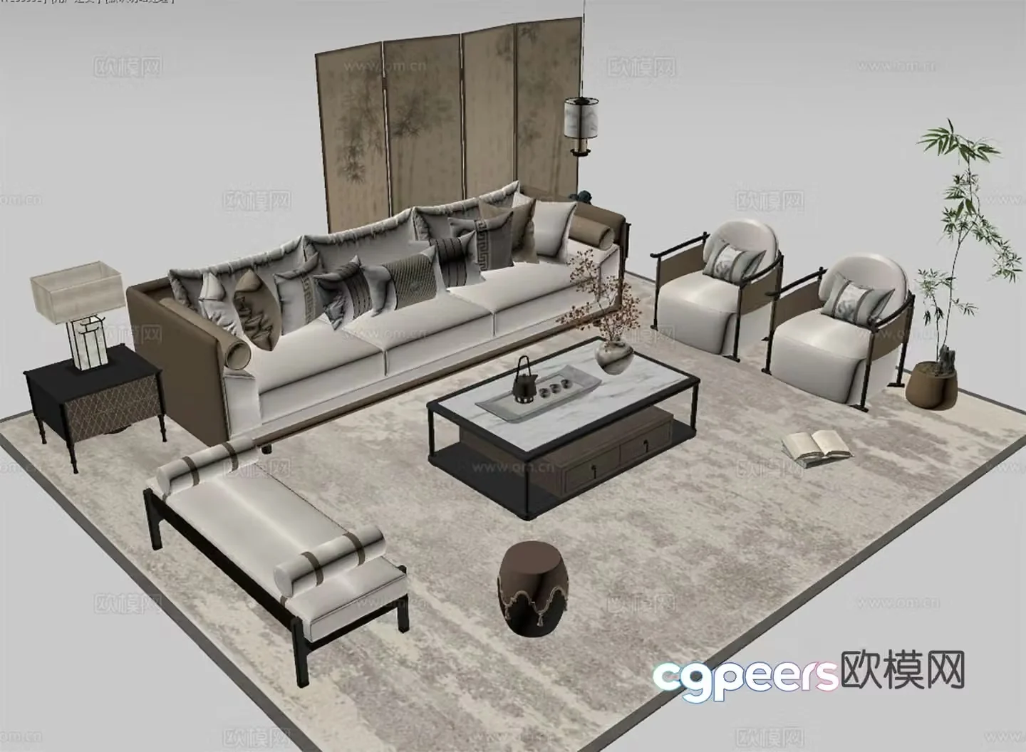 New Chinese style modular sofa 3d model