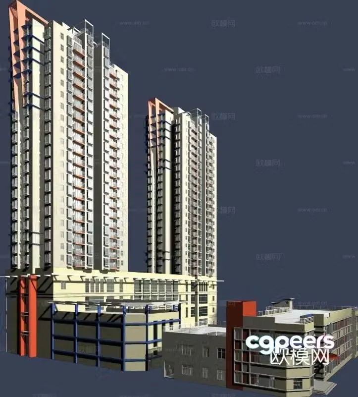 High-rise residential exterior 3d model