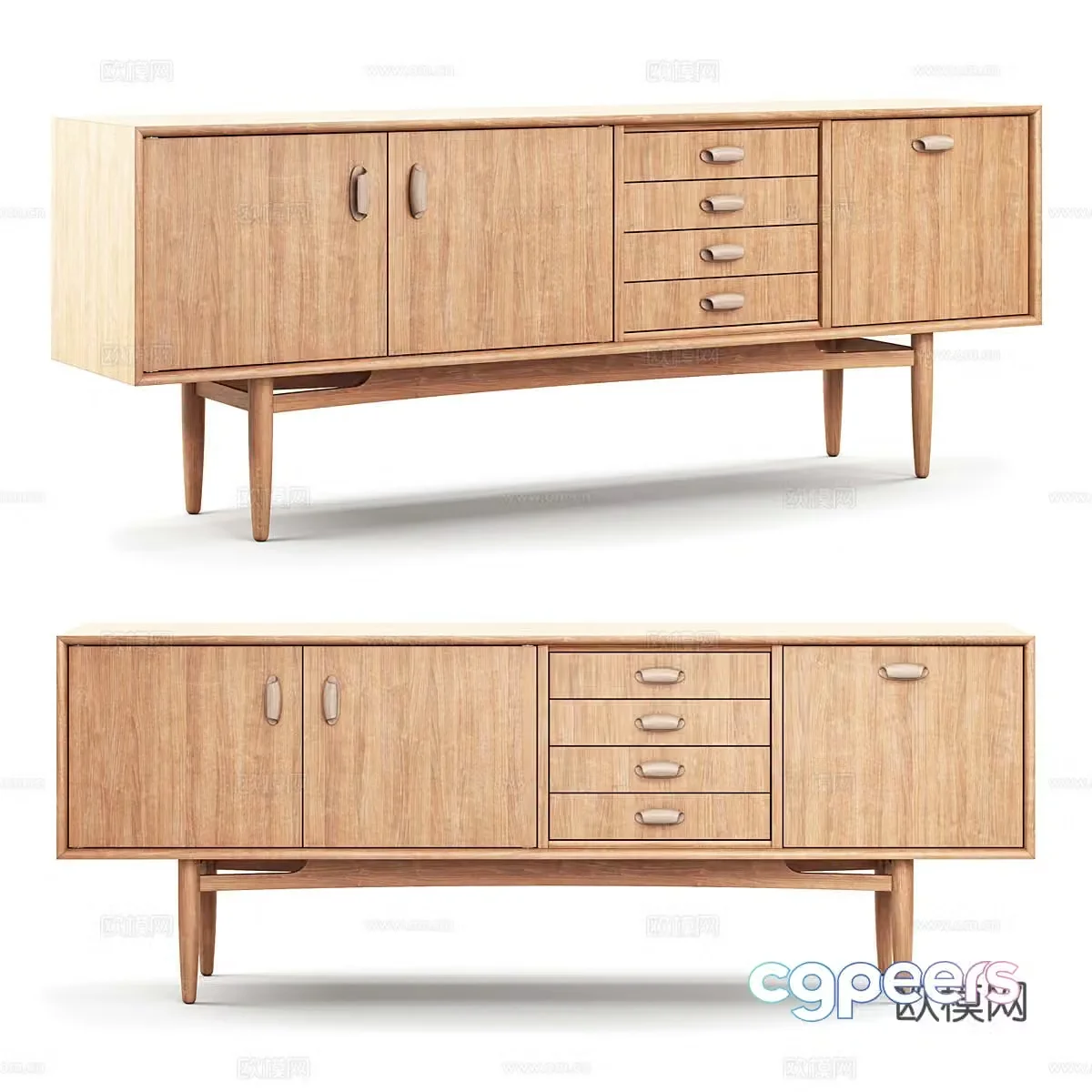 New Chinese style log TV cabinet drawer 3D model