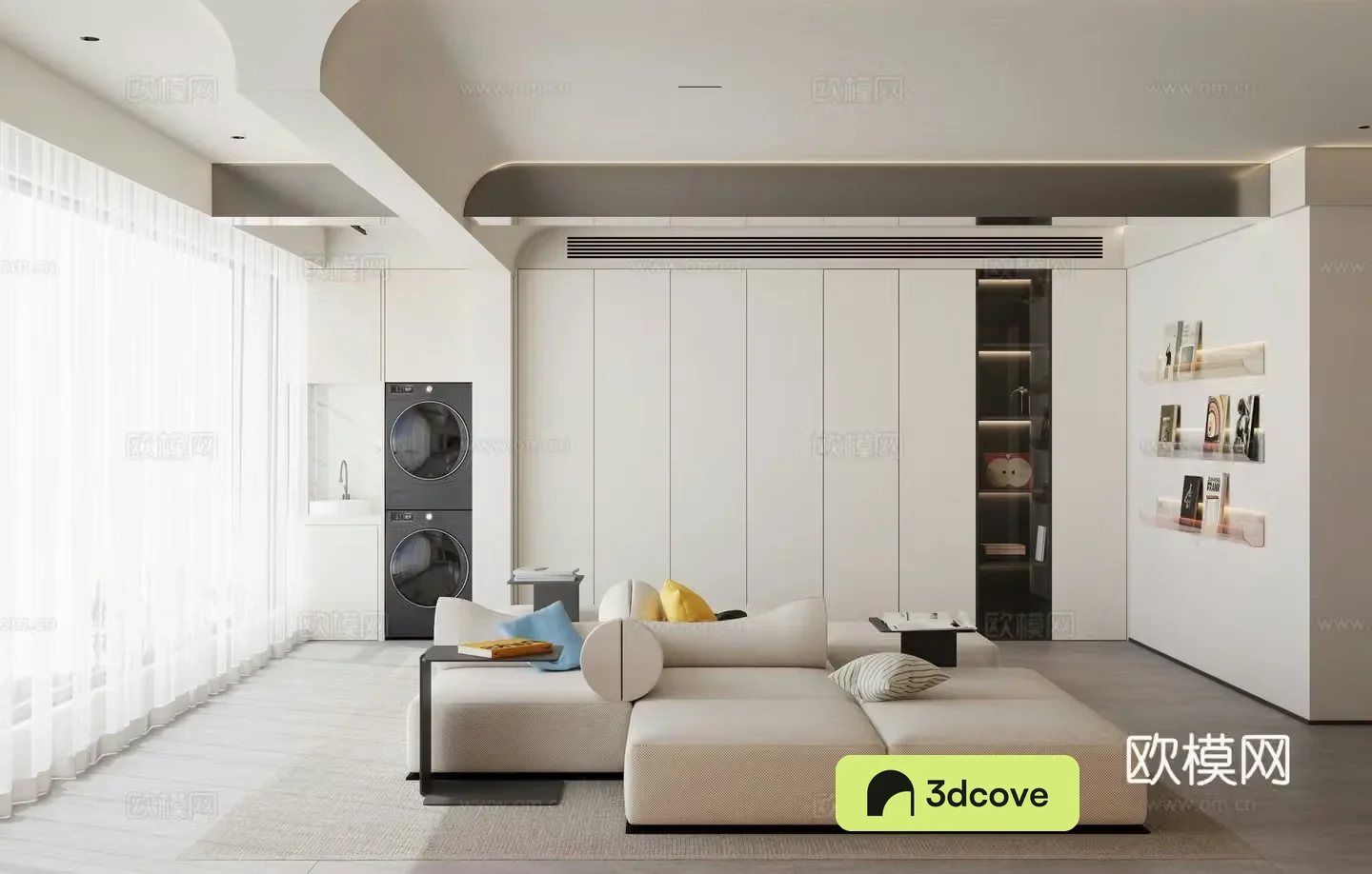 Modern living and dining room combination sofa simple creamy living room modern living and dining room washing machine