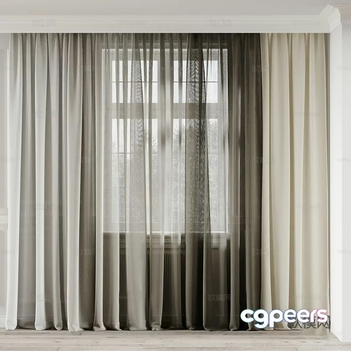 New Chinese style linen curtain gauze curtain 3d model