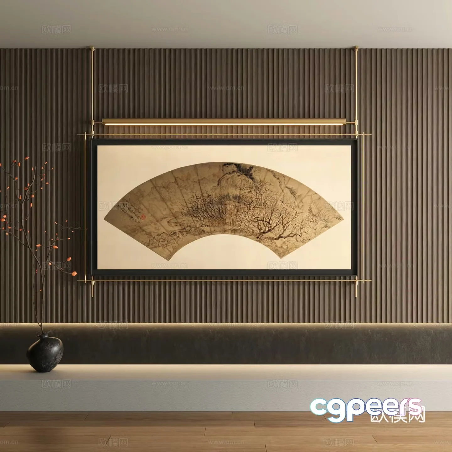 New Chinese style metal pole hanging paintings ancient paintings decorative paintings 3D model