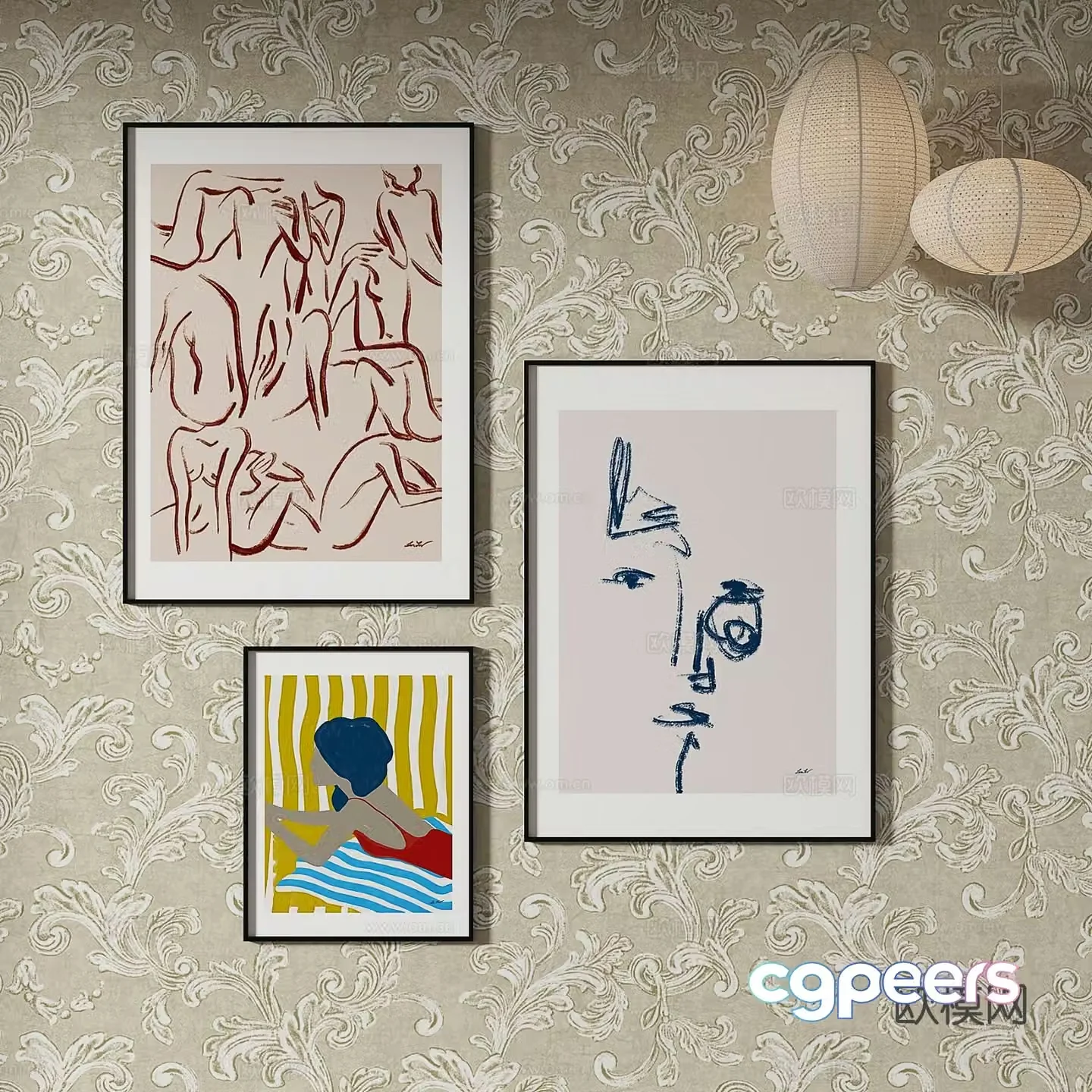 Simple European abstract painting decorative painting hanging painting 3D model