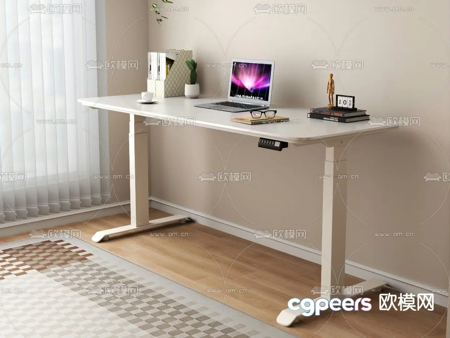 Cream style desk writing desk 3d model