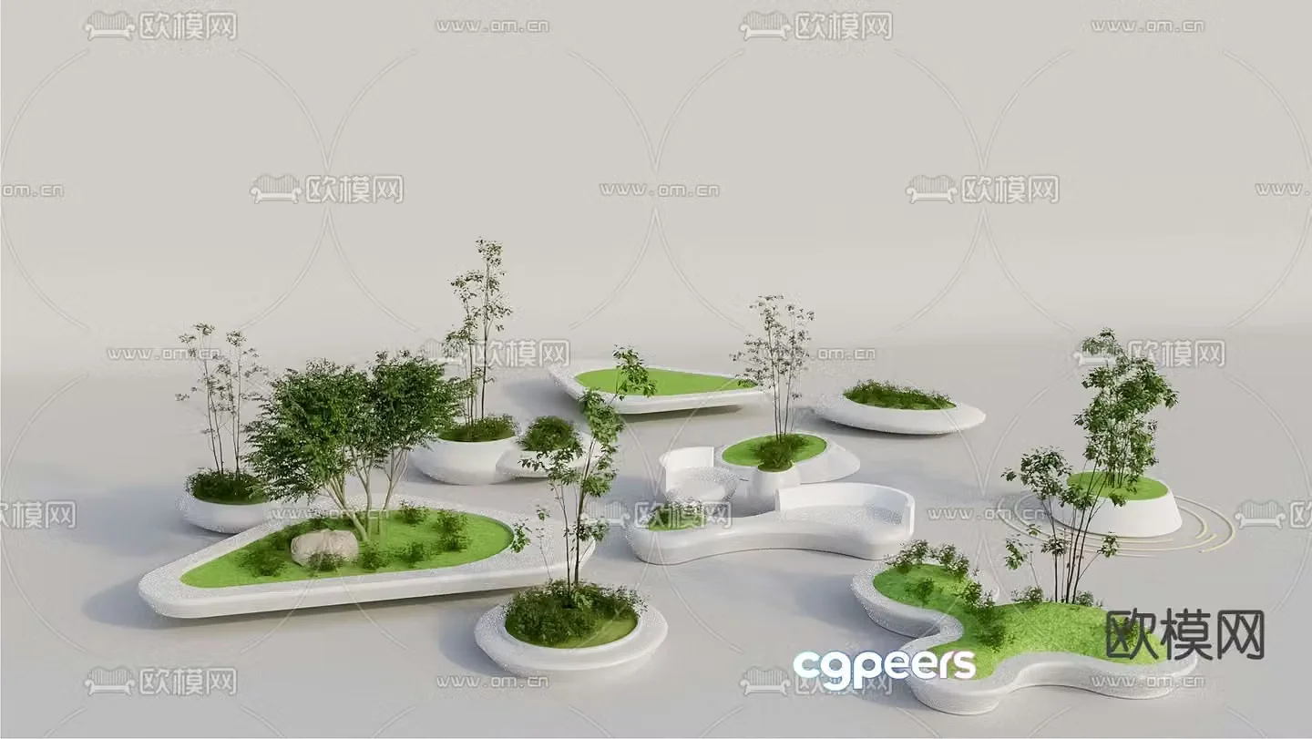 Modern landscape tree pool 3d model