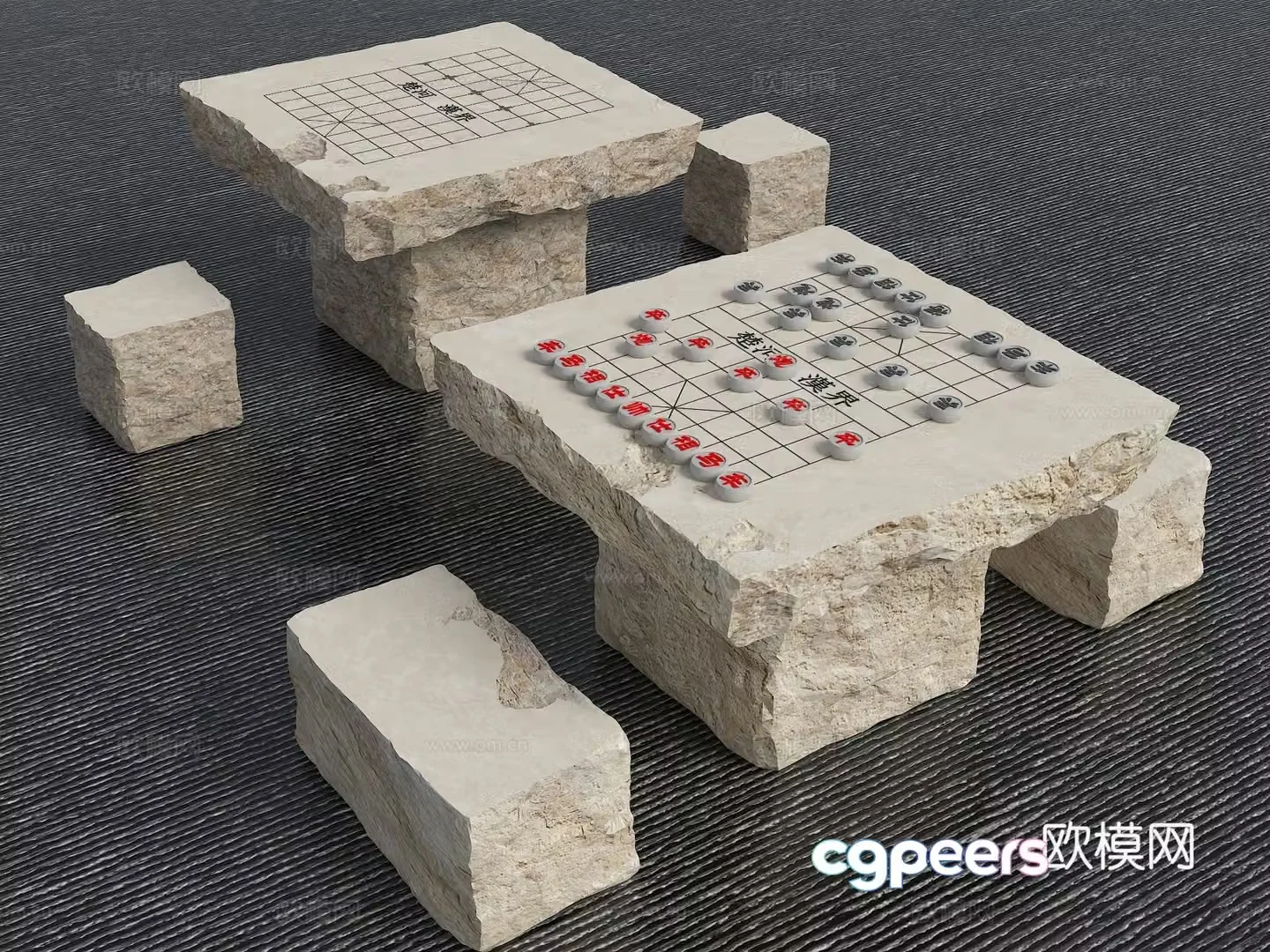 Outdoor chess table stone table stone bench 3d model