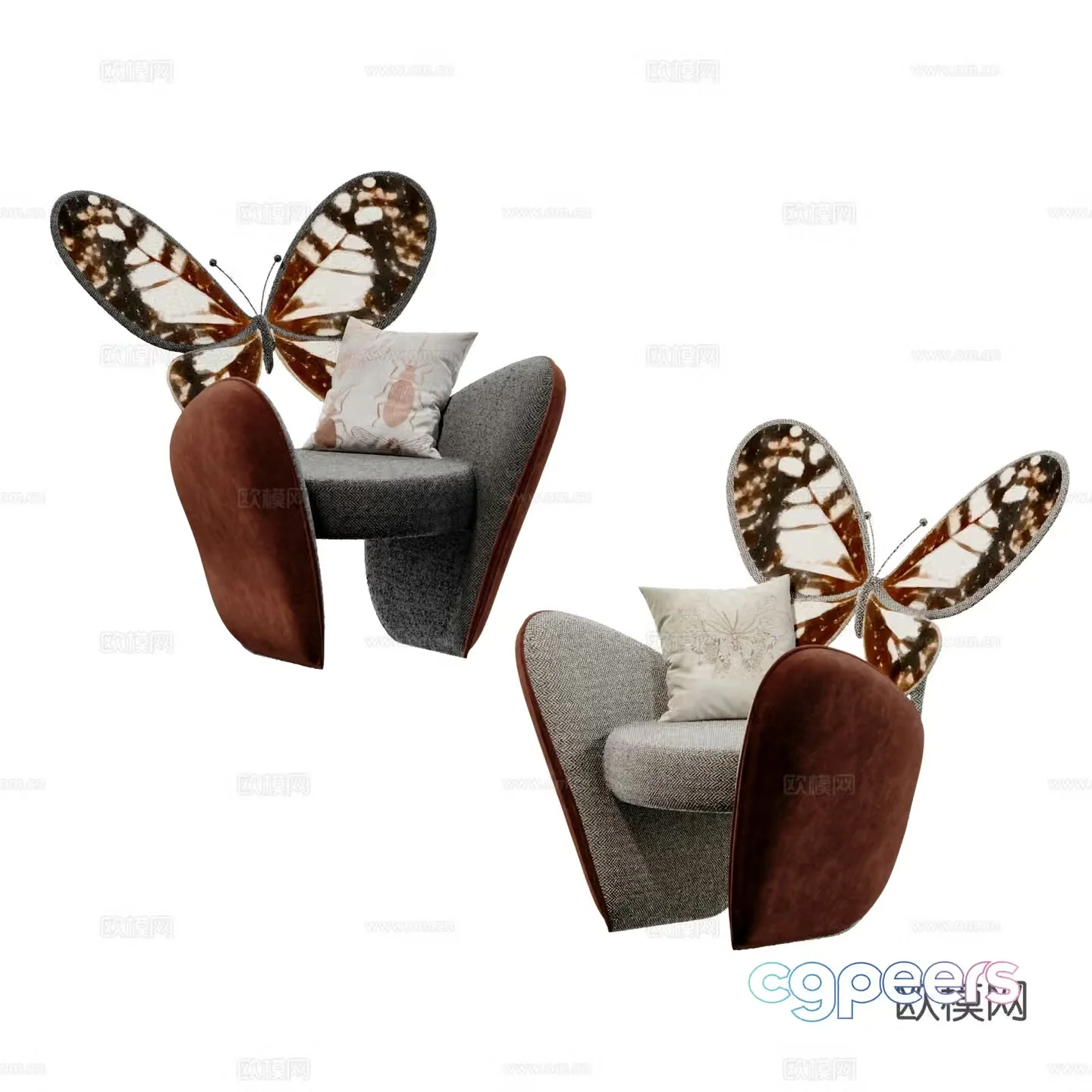 Modern light luxury butterfly lounge chair casual sofa 3d model