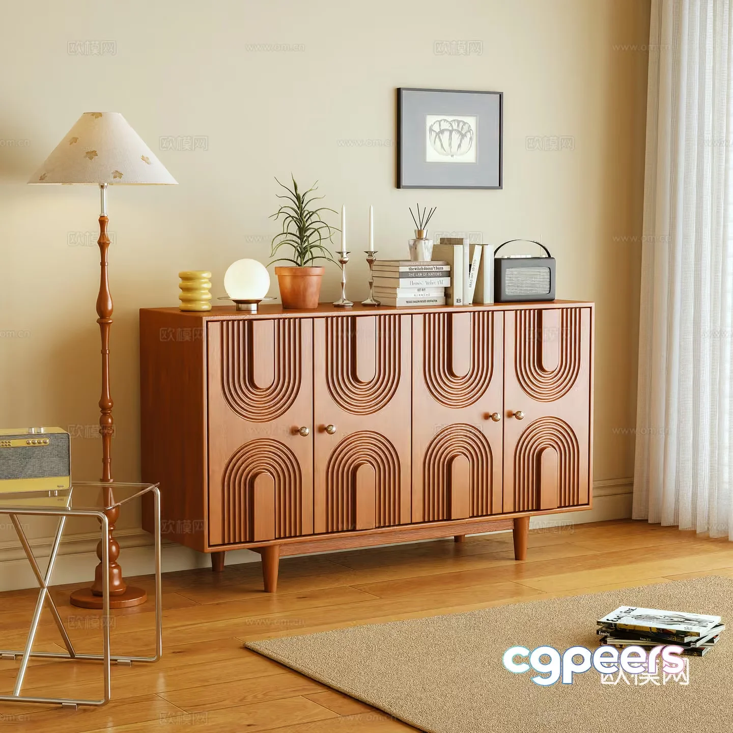 Mid-Century Modern Sideboard 3D Model – 16342 – VRAY Render