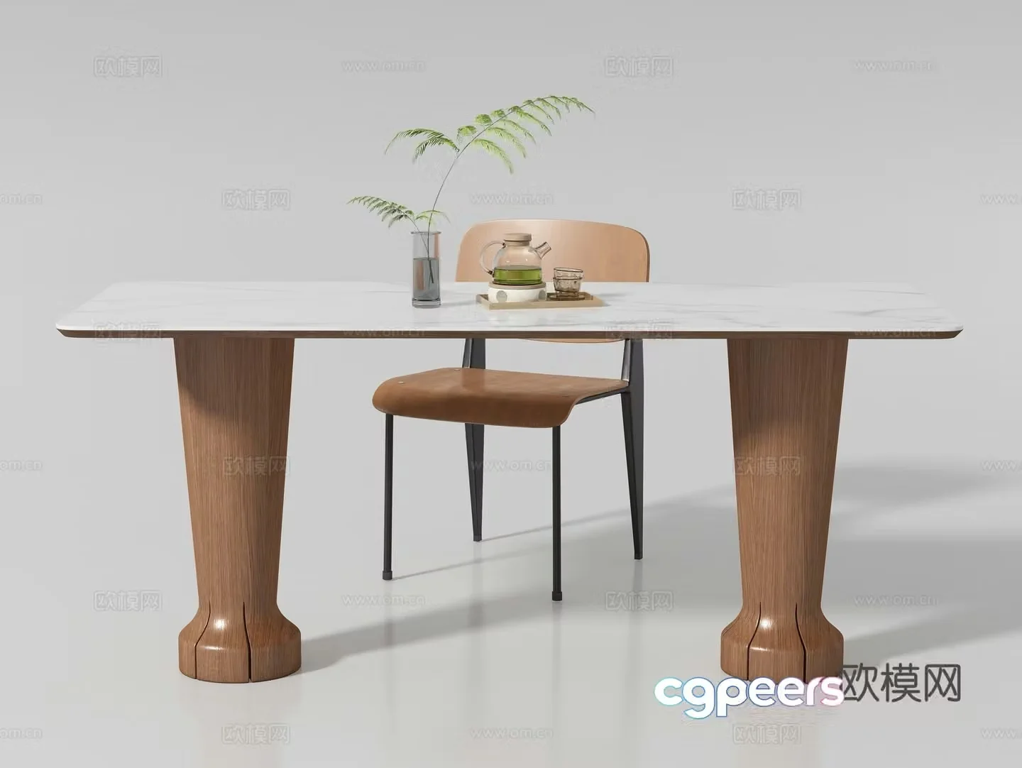 Modern medieval style long dining table and chair 3D model