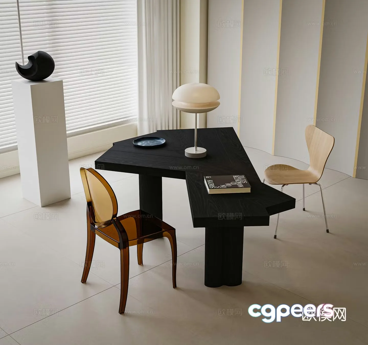 New Chinese-style table and chairs Chats Office desk and chairs Table lamp 3D model