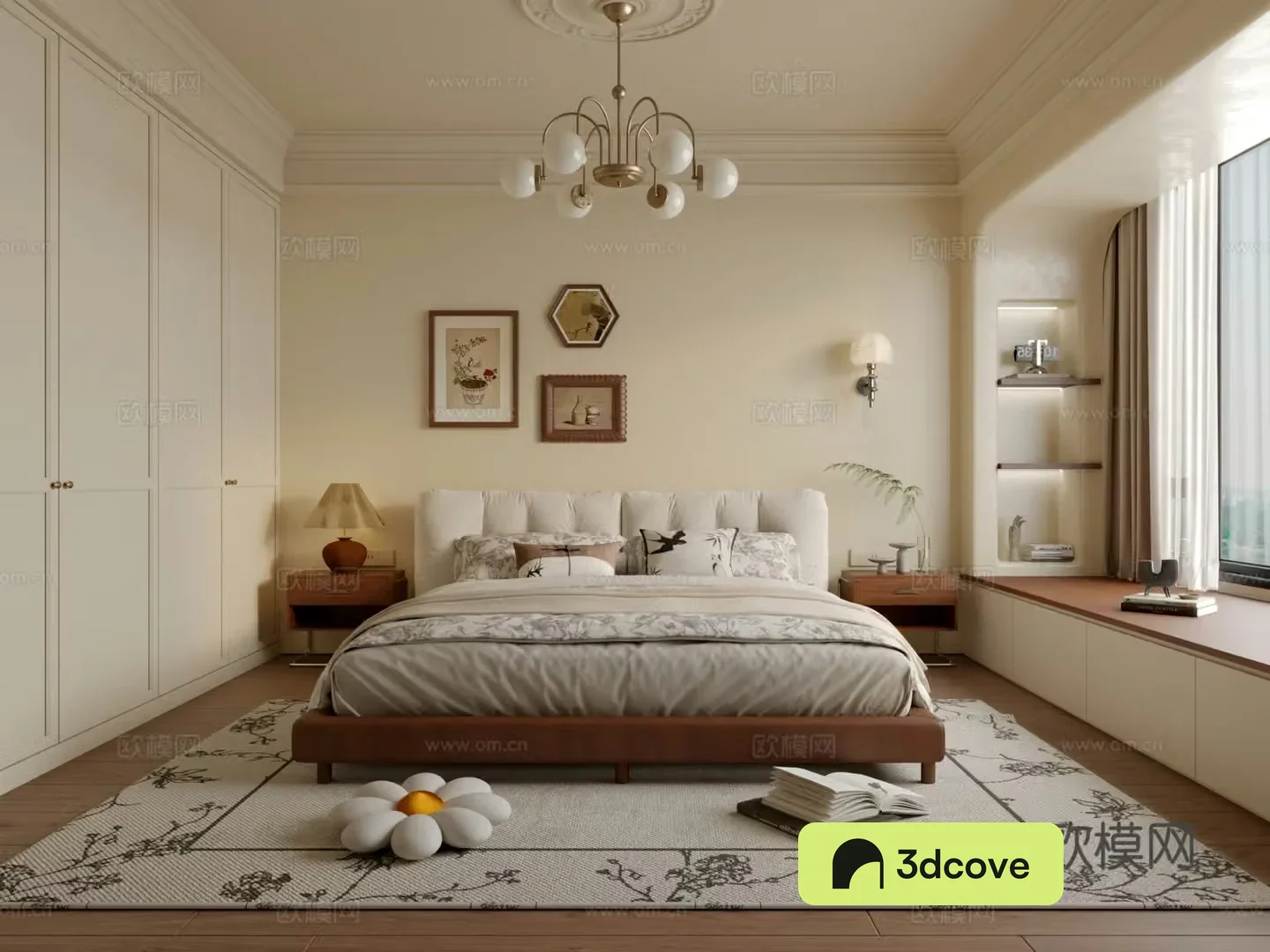 Medium style cream bedroom 3d model