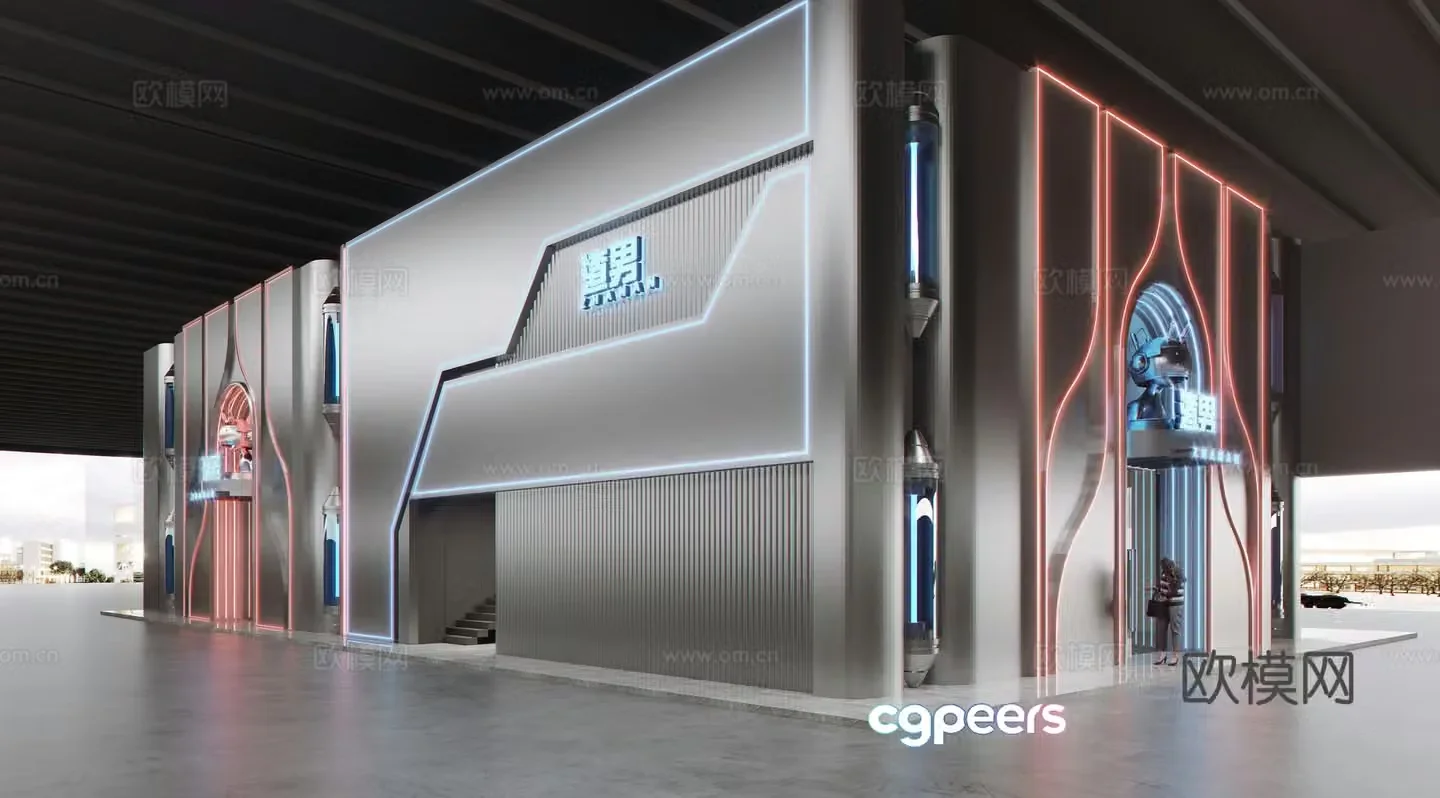Modern clothing store door facade Building exterior facade Stainless steel door head Commercial door head 3D model