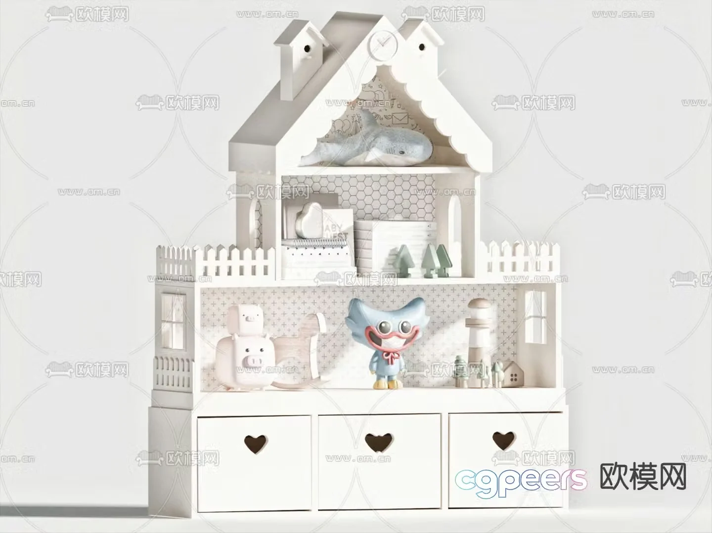 Cream style children’s cabinet toy cabinet shelf 3D model