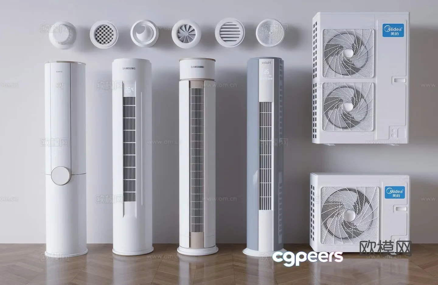 Cylindrical vertical air conditioning cabinet air conditioning external air outlet 3D model