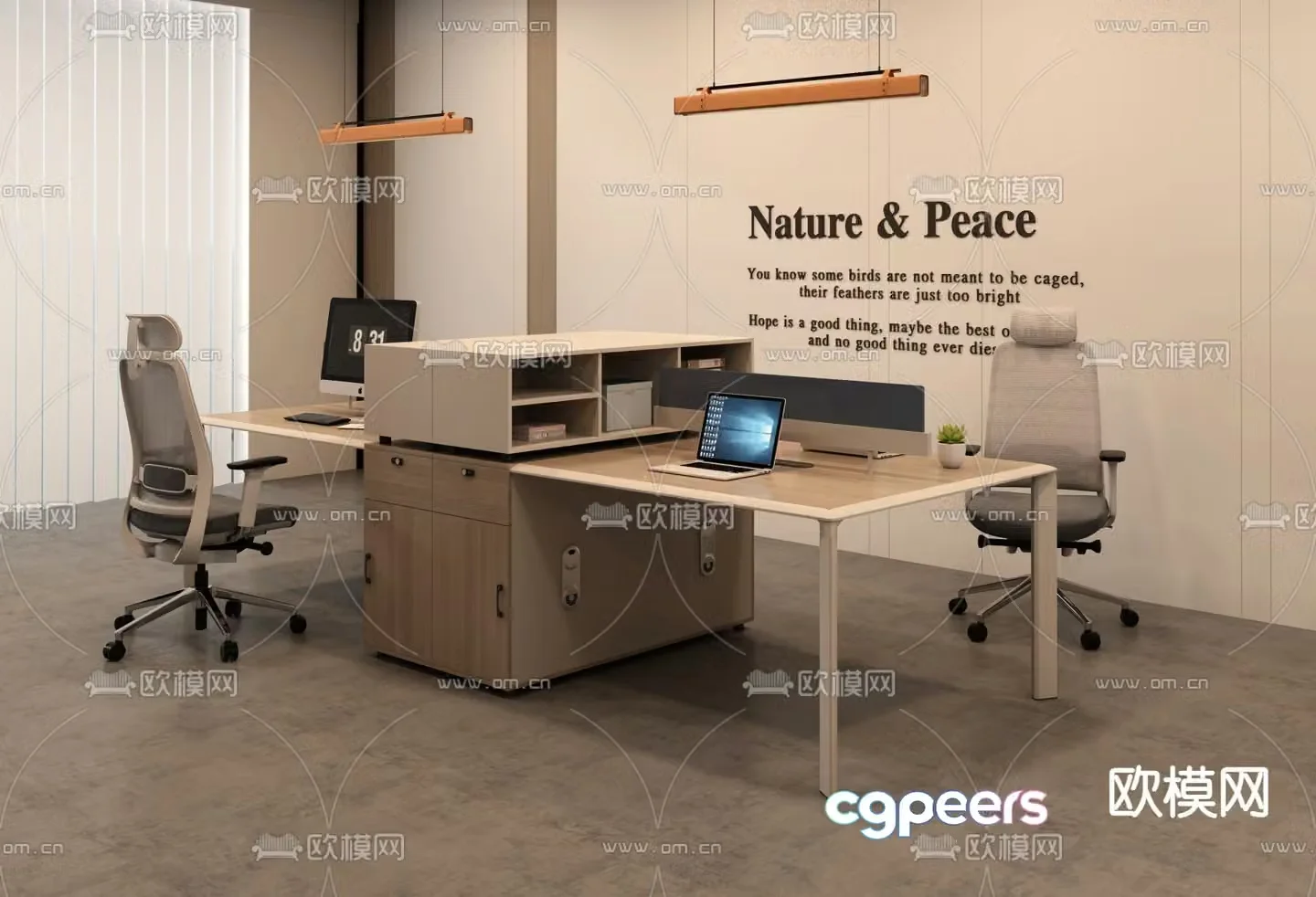 Office desk and chair work station position card position 3d model