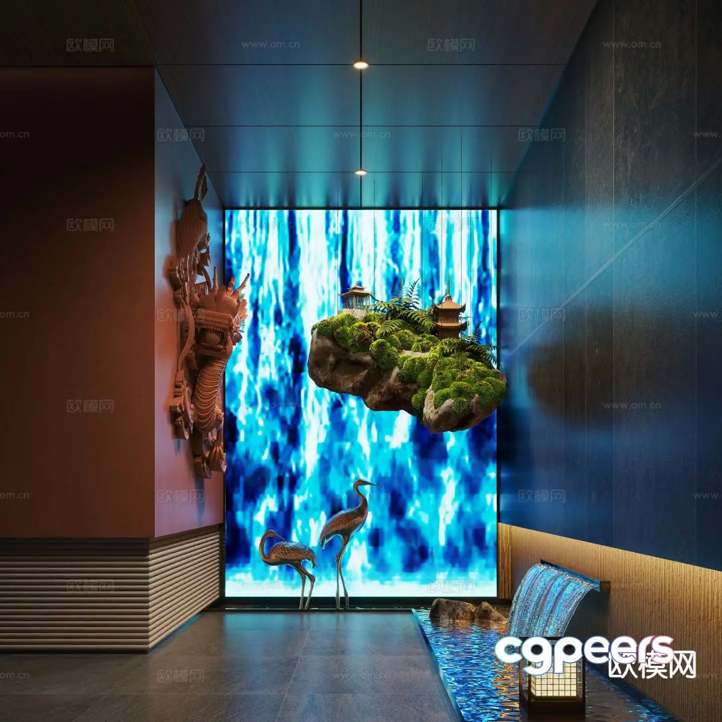 New Chinese style landscaping moss landscape landscape sketch indoor landscaping 3D model