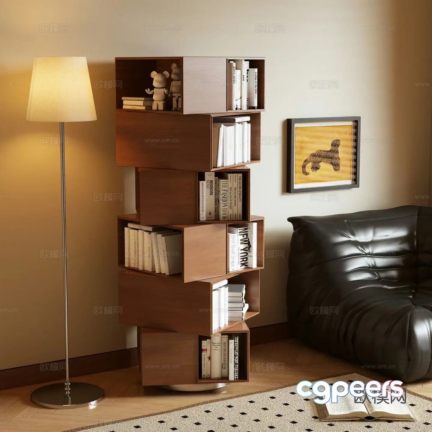 Log Wind Bookcase Side Cabinet Locker 3D Model