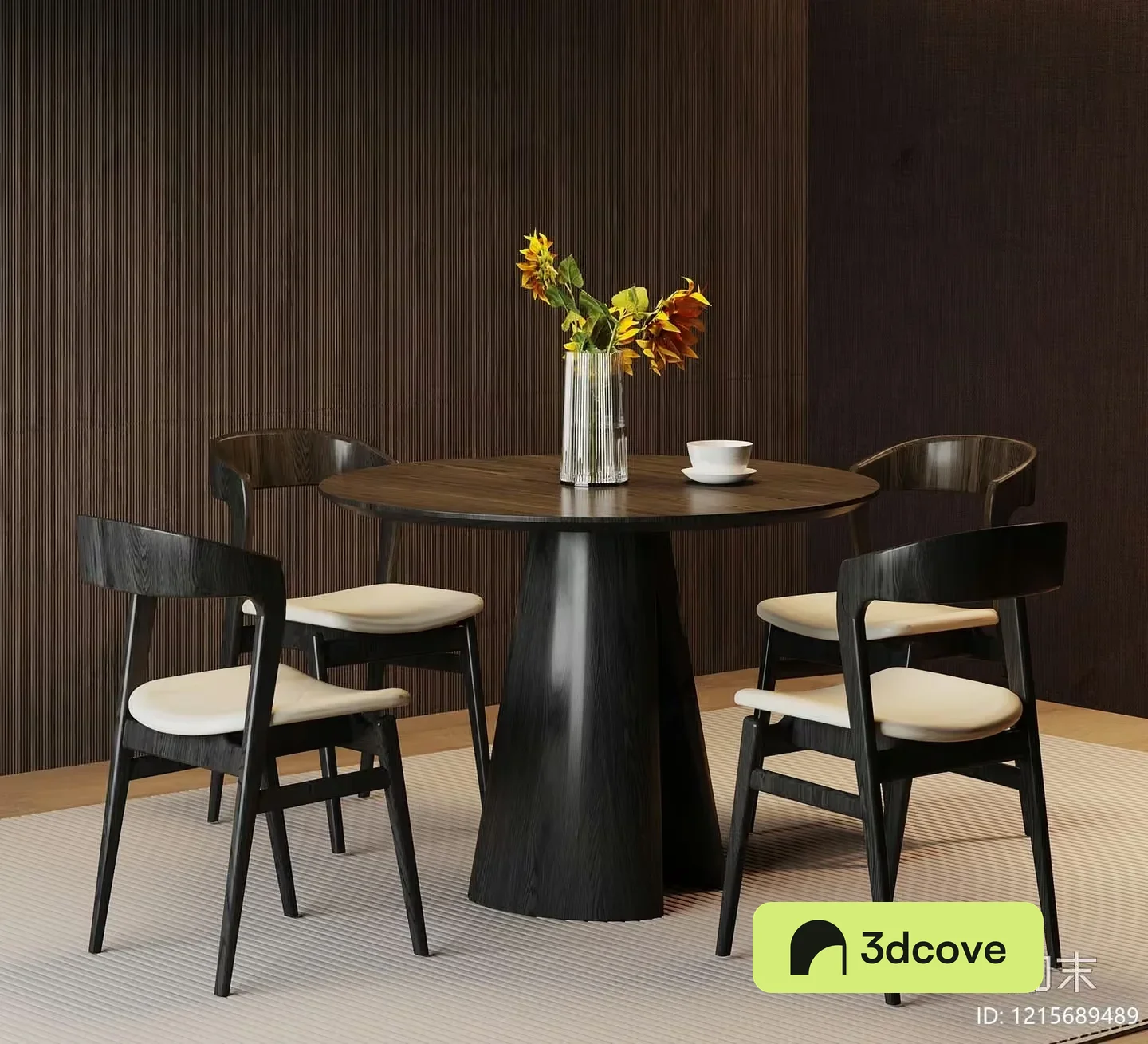 A Round Table With A Vase Of Flowers