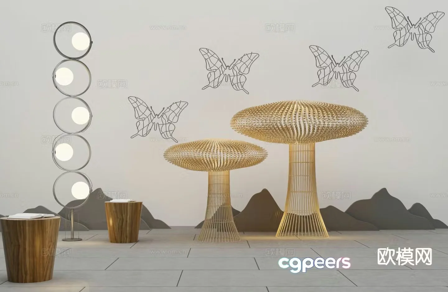 New Chinese style floor lamp rattan floor lamp 3d model