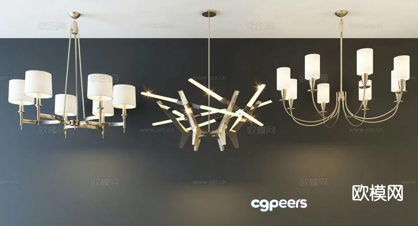 Modern multi-head chandelier 3d model