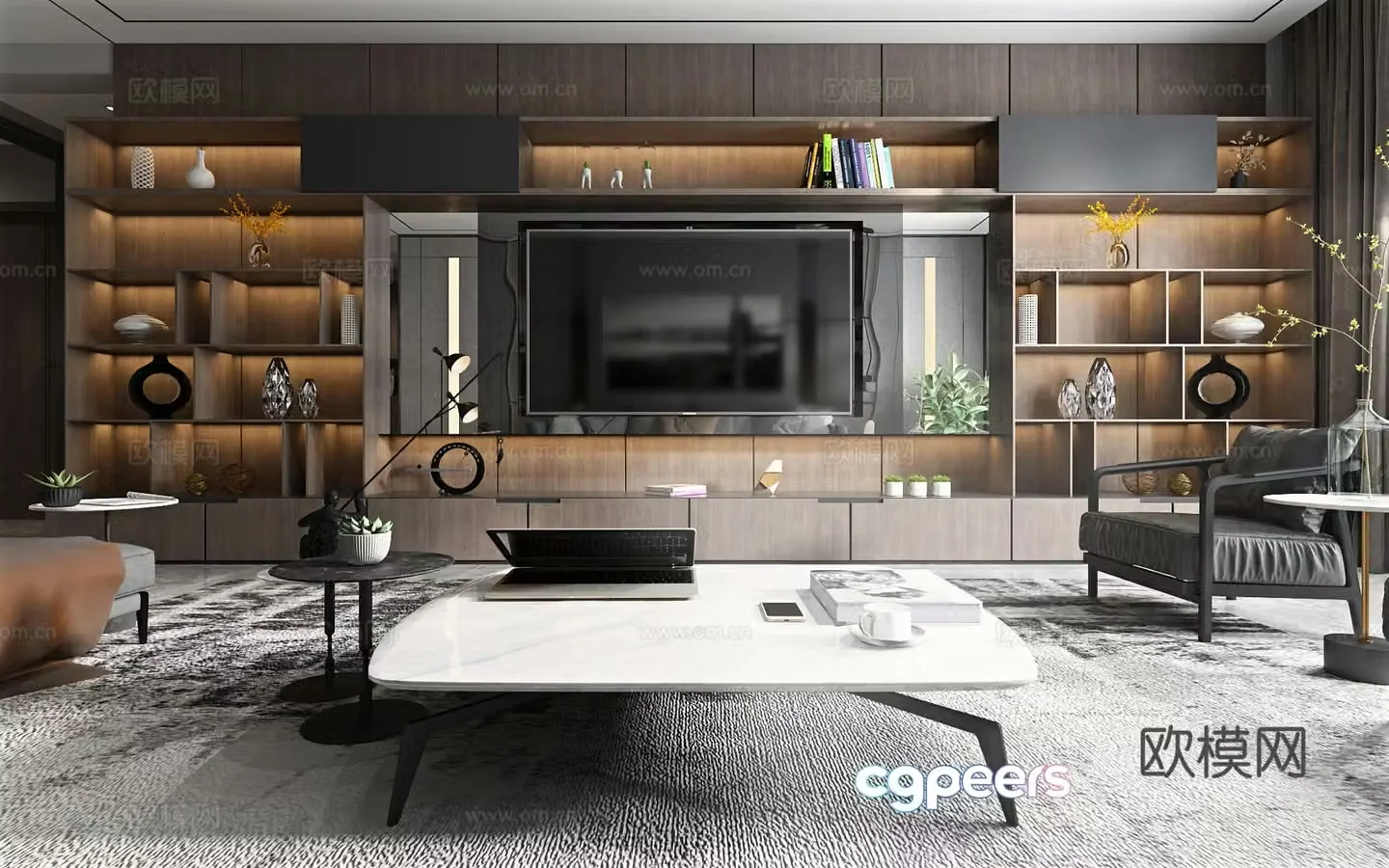 Modern black white and gray living room 3d model