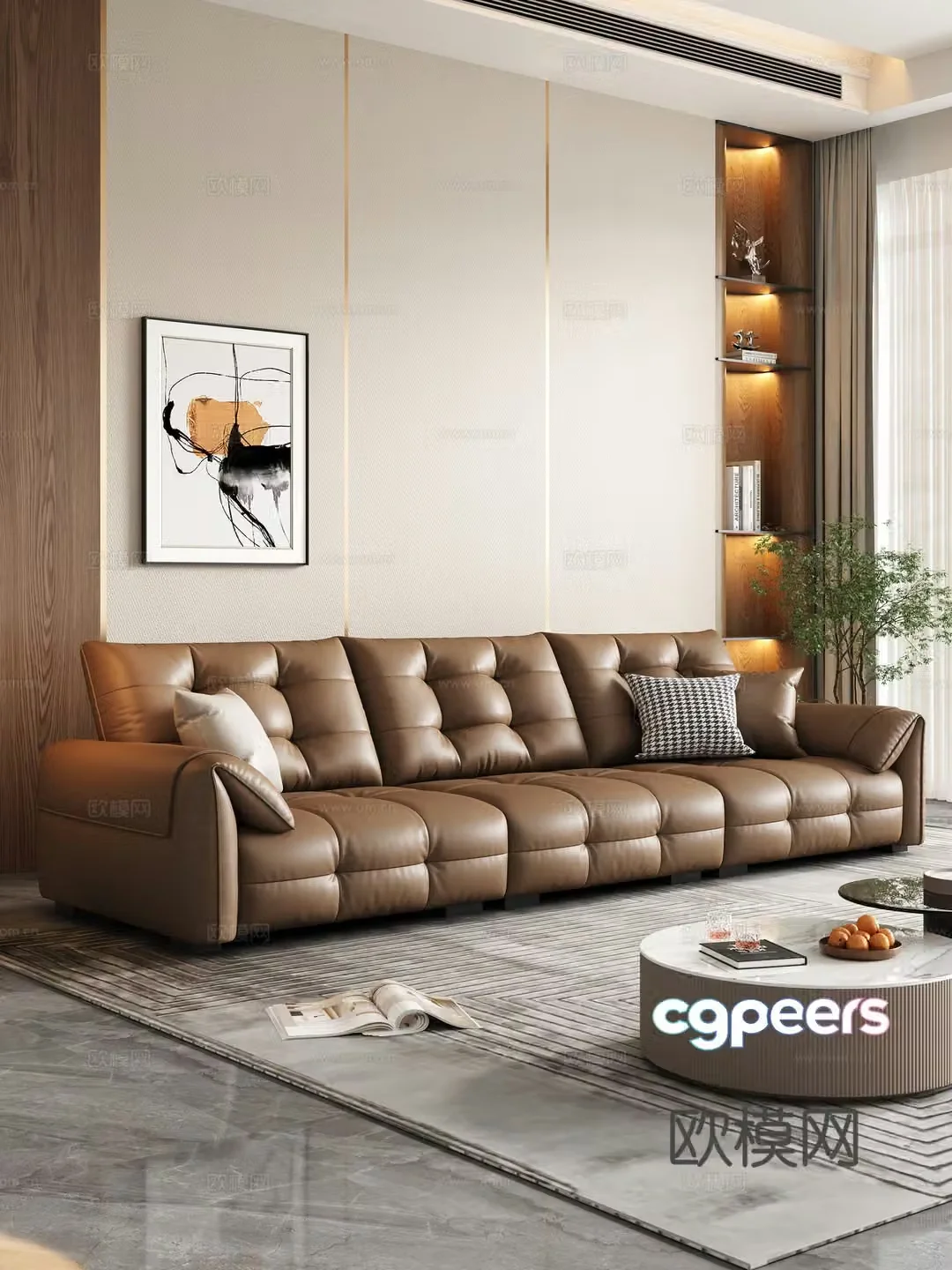 Modern three-person sofa coffee table combination 3D model