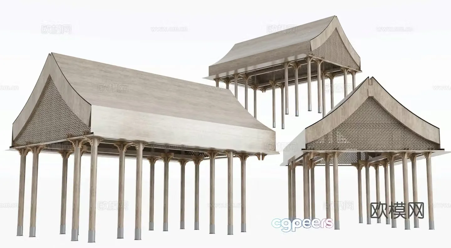 Chinese roof building components 3D model