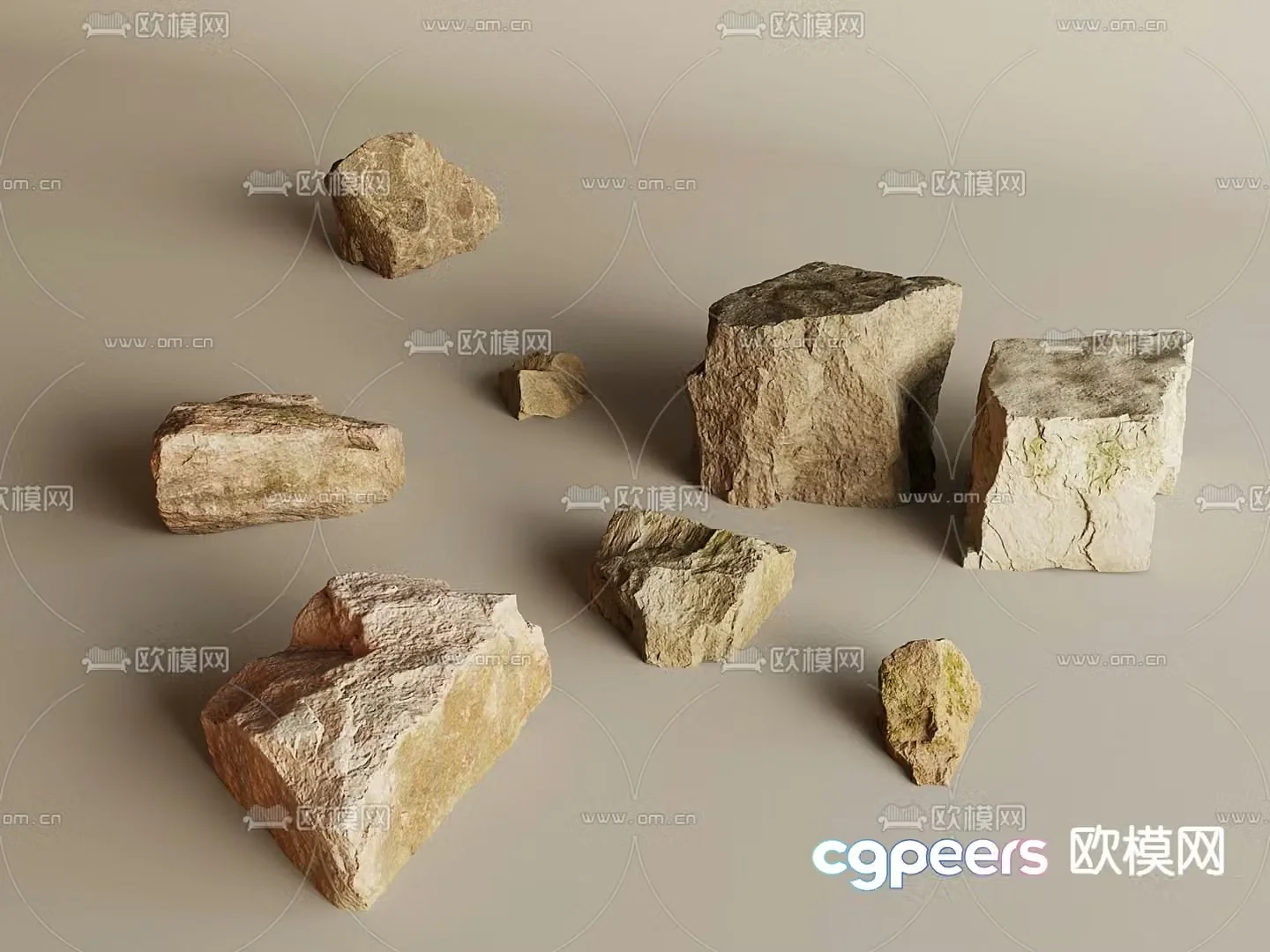 Courtyard landscape stones paving stones rocks 3D model