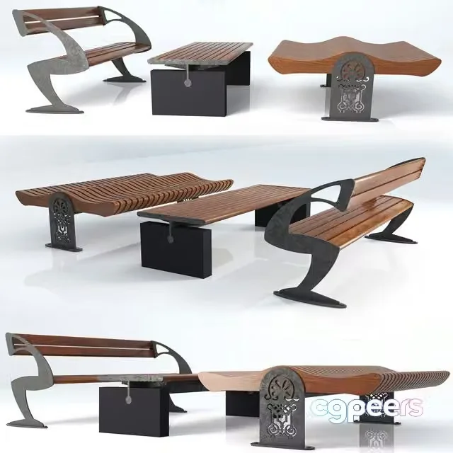 3ds Max Free – Wooden benches with metal fittings