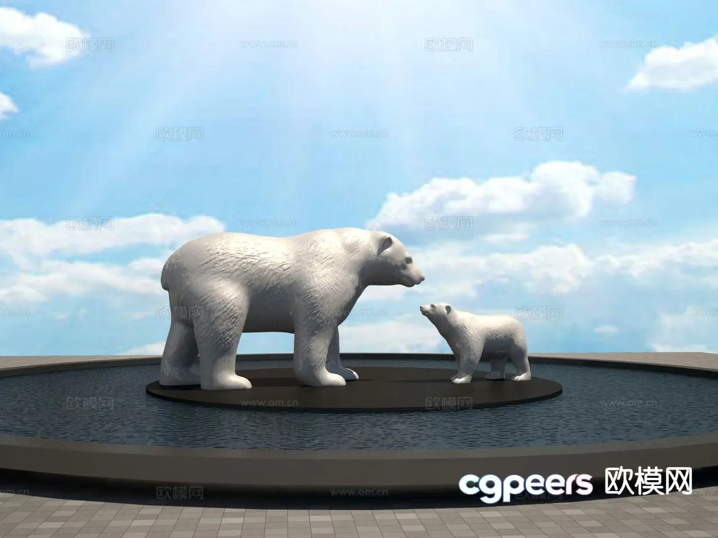polar bear sculpture landscape sculpture 3d model