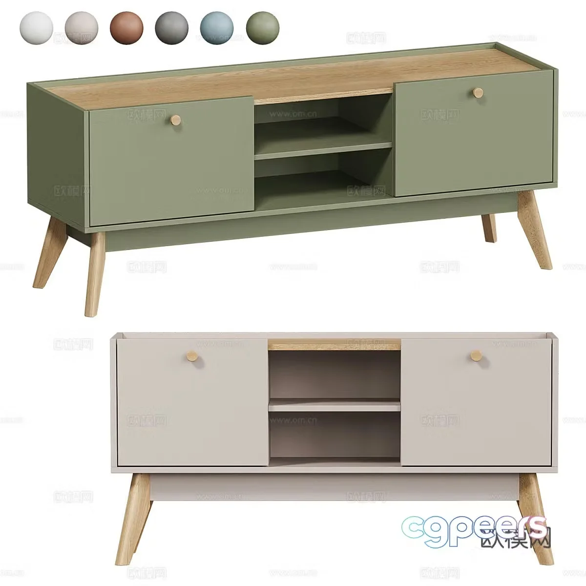 Nordic log creamy TV cabinet side cabinet 3d model