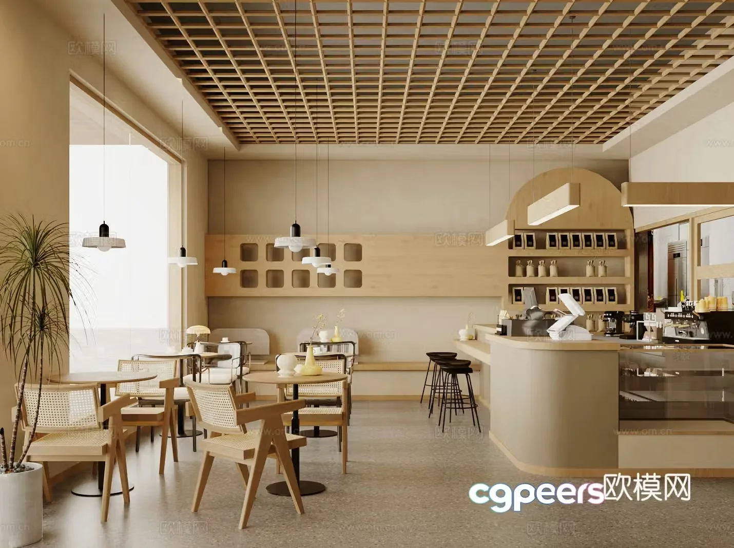 Log wood style milk tea shop 3d model