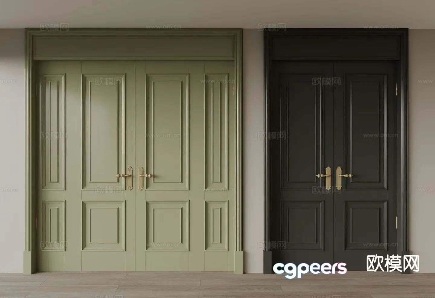 French entrance door double door villa door 3D model