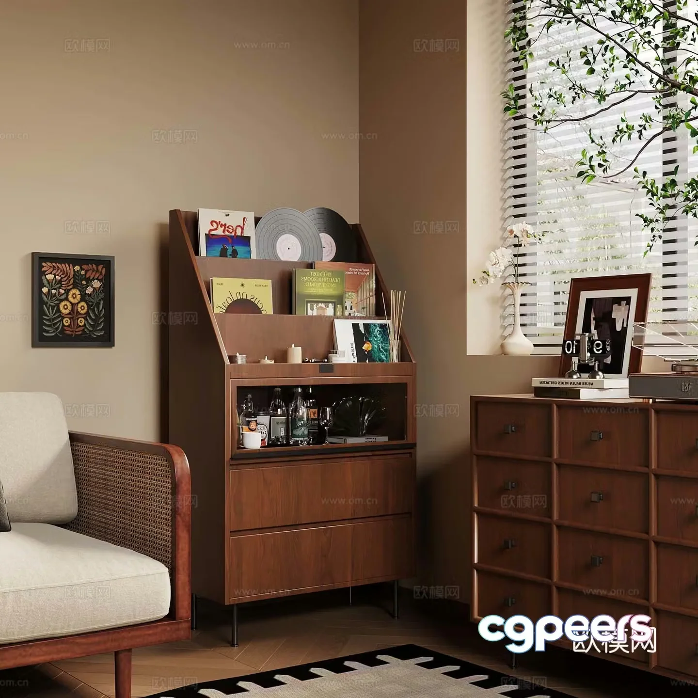 Middle-aged corner cabinet entrance cabinet 3D model