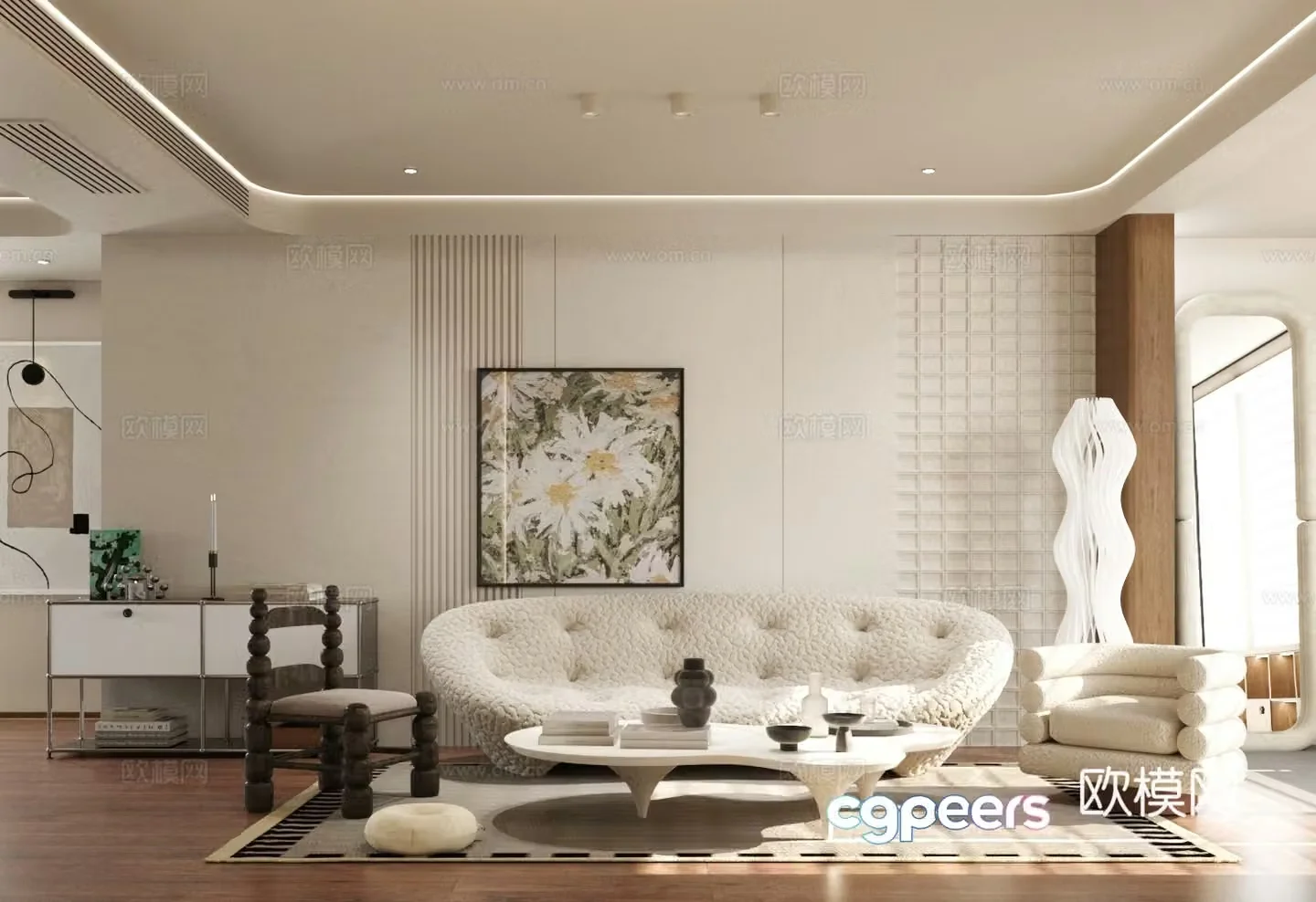 Medium-old home living room small living room sofa and coffee table combination side cabinet chest of cabinets 3D model