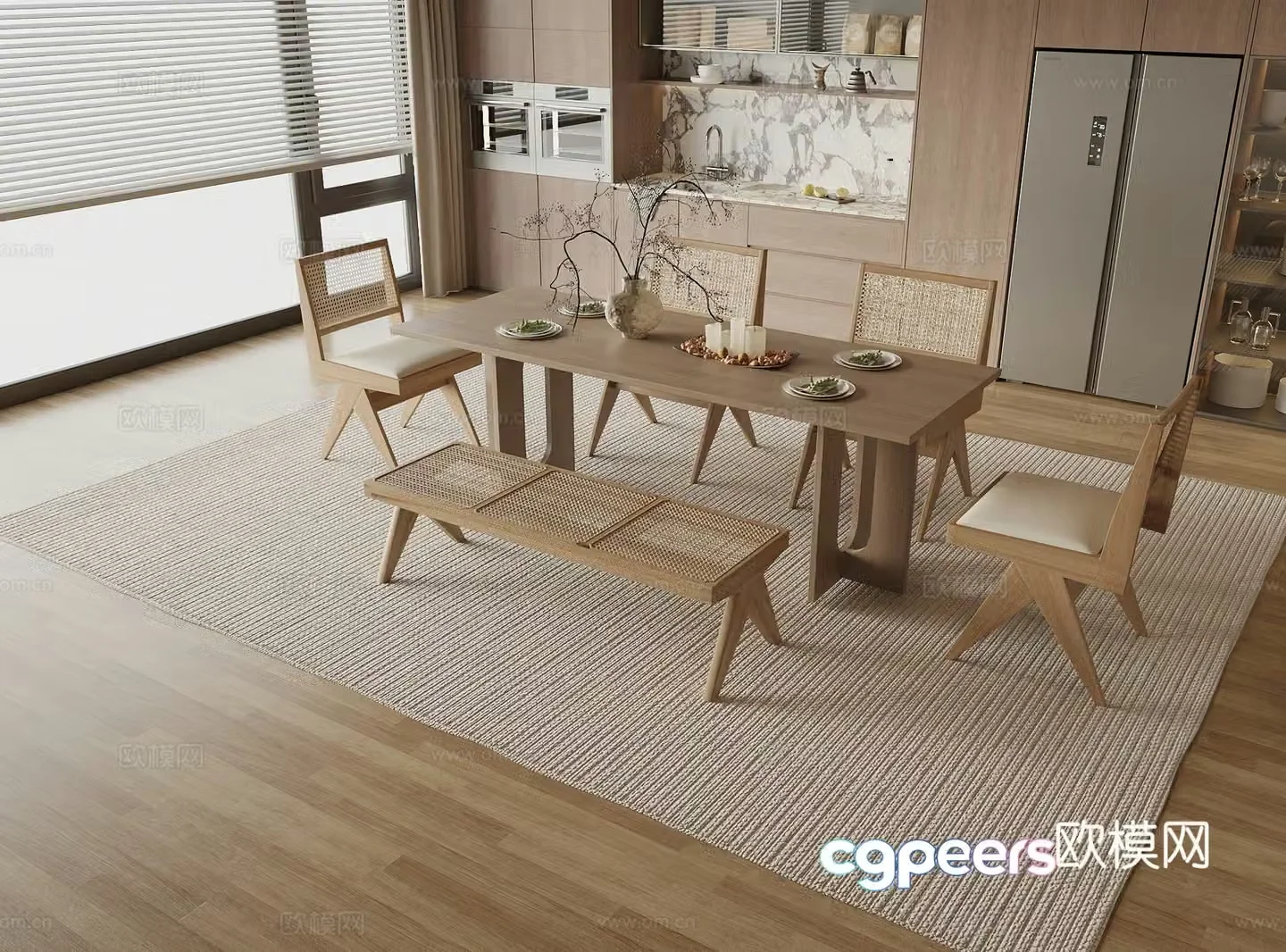 Medieval style dining table and chairs 3d model