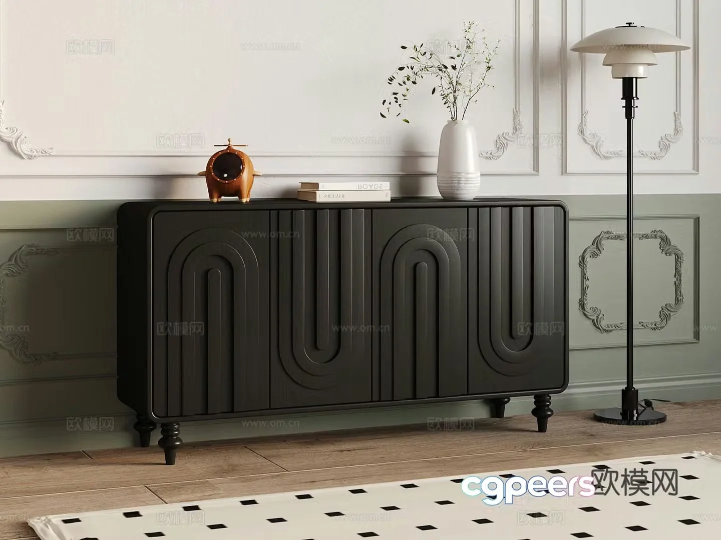 French entryway cabinet black cabinet 3d model