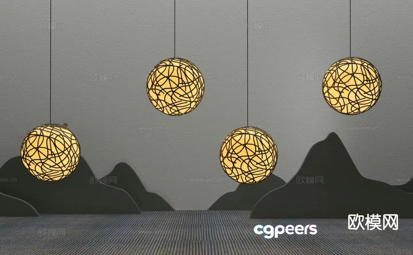 New Chinese style chandelier spherical chandelier 3d model